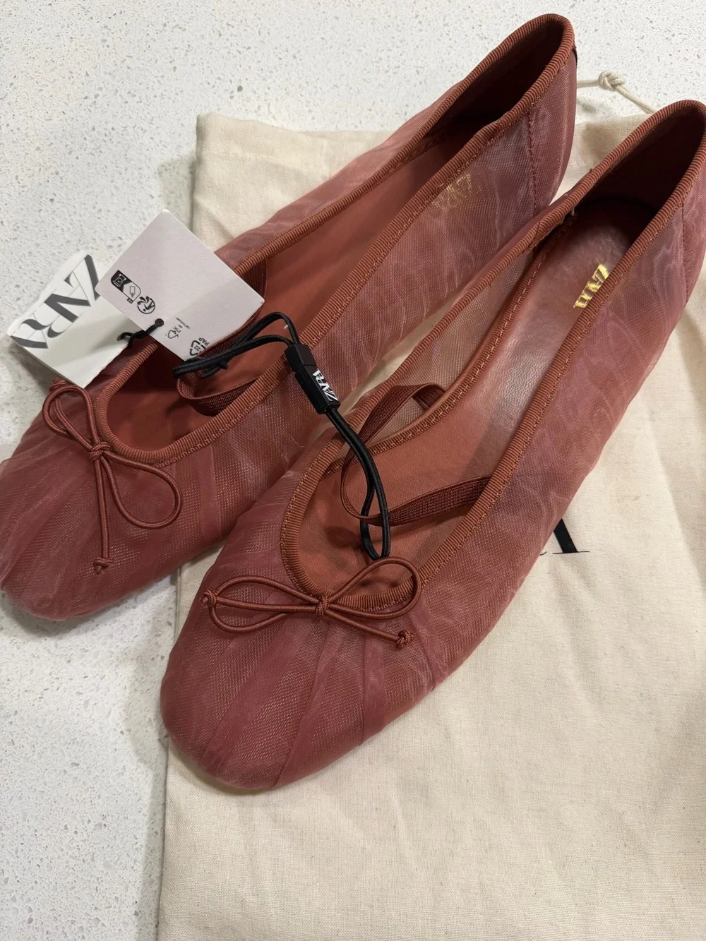 Zara Salmon Mesh Bow Ballet Flats
